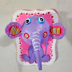 NEW! Adorable handmade paper mache elephant wall art hanging.